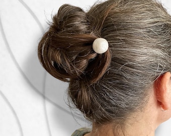 White resin pearl and stainless steel hair stick, 14cm/5.5'', large bead hair pin, quirky hair jewelry, handmade resin bead, long hair gift