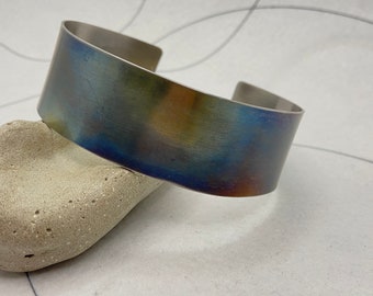 Large men’s steel cuff bracelet, personal secret message oxidised stainless steel wrist cuff, 2.5 cm wide bangle, elegant wrist cuff for him