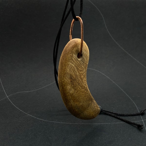 Reclaimed mango wood freeform pendant necklace, polished mango wood fidget pendant on 60cm adjustable satin cord, stylish jumper accessory