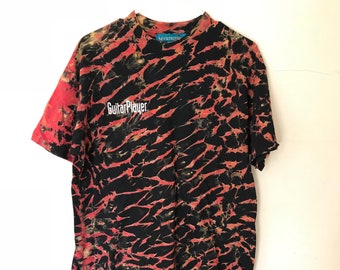 Vintage Guitar Player Tee Shirt | Tie Dye, Black, Red, Thrift, Antique, 90s, T-Shirt, Large, Mens