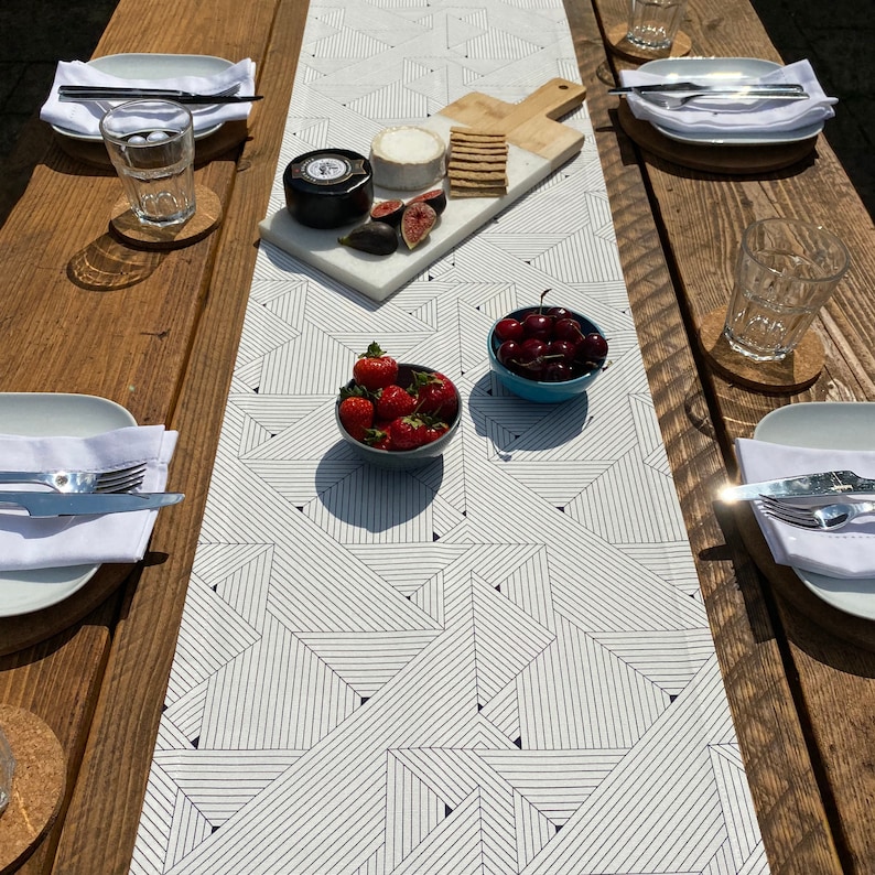 Geometric Table Runner White and Navy Table Runner Art Deco Etsy