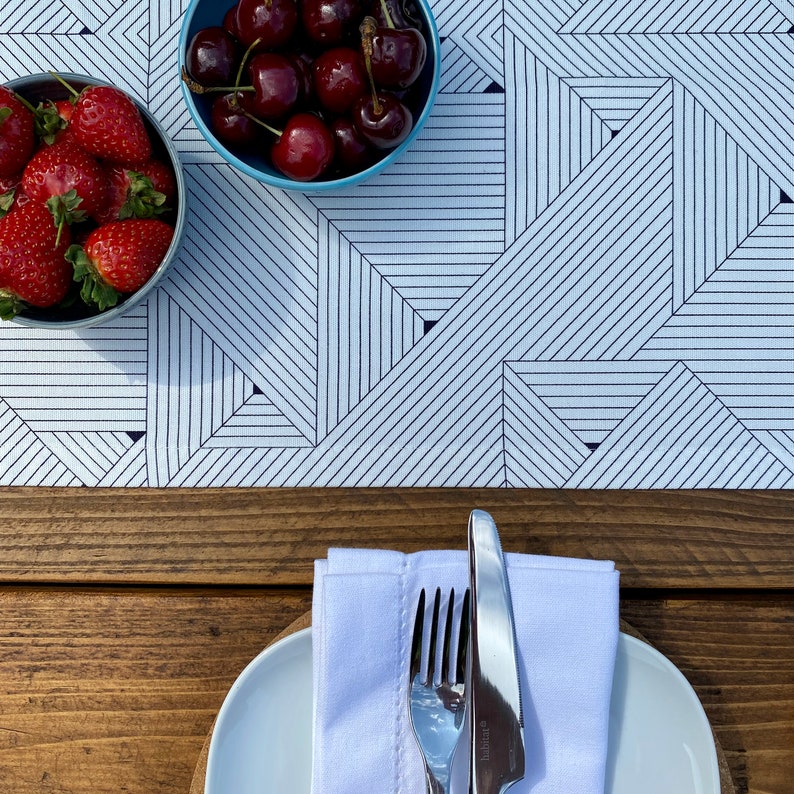 Geometric Table Runner White and Navy Table Runner Art Deco Etsy