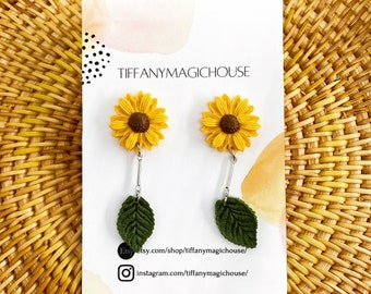 Sunflower Leaf Polymer Clay Earrings, Lightweight, Handmade, statement earrings/Gifts for Women/Birthday Gifts for Her