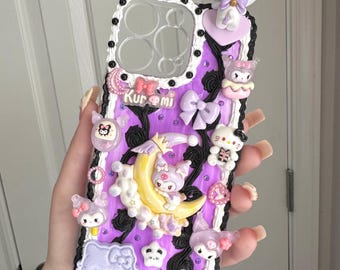 Decoden Lila und Schwarz Kawaii Handyhülle mit Peeker