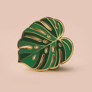 Monstera Enamel Pin: Gold Plant Lapel Pin