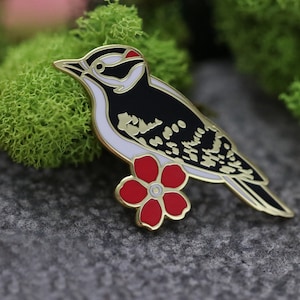 Great spotted woodpecker enamel pin - enamel lapel pin -