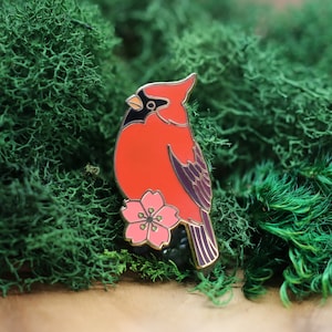 Cardinal Enamel Pin: Gold Plated Bird Lapel Pin
