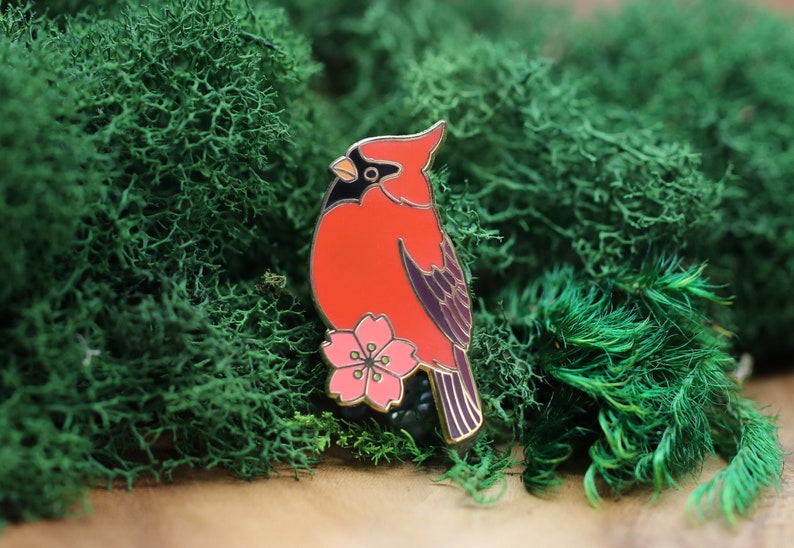 Cardinal Enamel Pin Bird Enamel Pin Enamel Lapel Pin Etsy