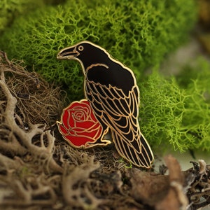Raven hard enamel pin - enamel lapel pin - Crow enamel pin