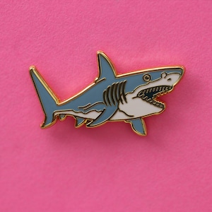 Shark hard enamel pin - Grey white shark Enamel pin - enamel lapel pin -