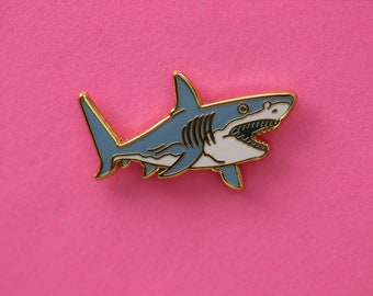 Shark hard enamel pin - Grey white shark Enamel pin - enamel lapel pin -