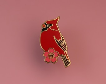 Pin esmaltado de cardenal: Pin de solapa de pájaro chapado en oro