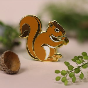 Squirrel Enamel Pin: Gold Plated Lapel Pin - Pinbeast Studio