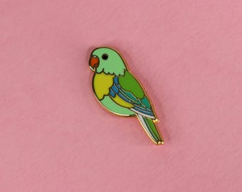 Parakeet Enamel Pin: Gold Plated Bird Lapel Pin