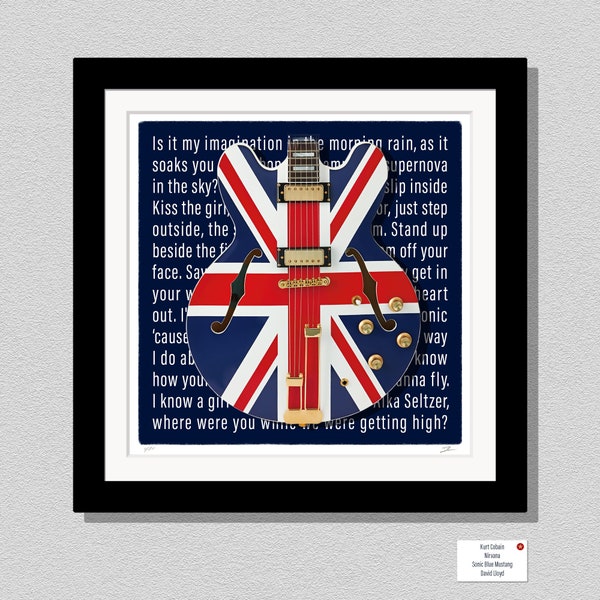 Noel Gallagher Oasis Geïnspireerd Union Jack Gitaar Limited Edition Print Cadeau - Aangepaste Epiphone Sheraton Vintage iconische rockgitaar