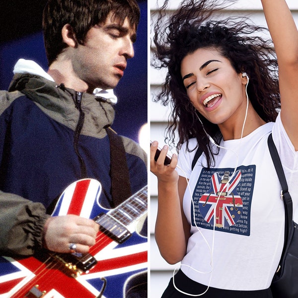 Noel Gallagher Oasis Union Flag Guitar Inspired T-Shirt Unisex Guitar Tee Gift