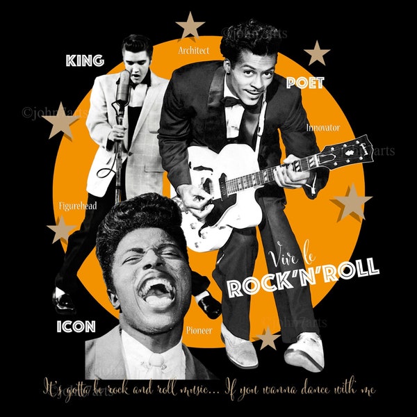 Vive Le Rock'n'Roll T-Shirt Chuck Berry Elvis  Little Richard Inspired Soft Cotton Tee