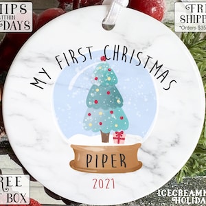 baby personalized ornament - personalized snow globe ornament - custom kids first christmas ornament - OR019