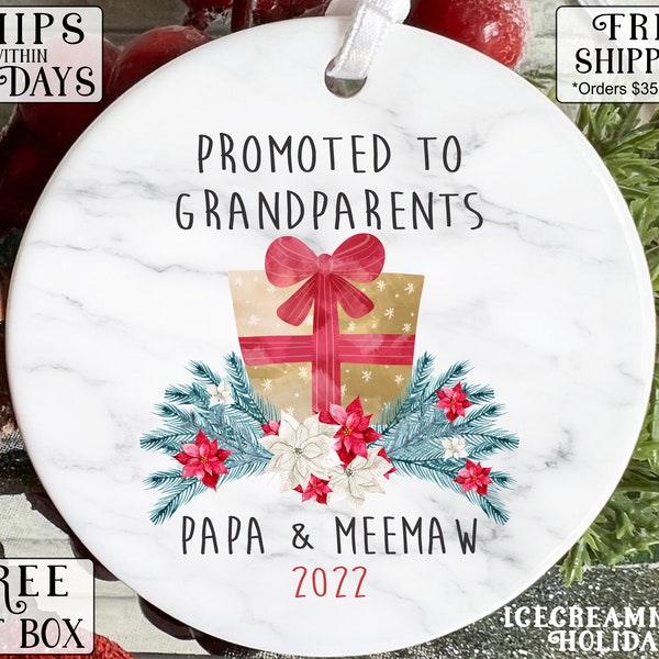 personalized christmas ornament, gift ideas for grandparents, pregnancy reveal ornaments, promoted to grandparents ornament, OR021