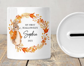 Personalised First Halloween Gift For Baby Girl or Boy, Baby’s 1st Halloween, Ceramic Keepsake, Add Any Name,  Money Box, Piggy Bank, Bauble