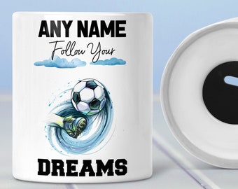 Personalisiertes Geschenk für Jungen Fußball Sparschwein Benutzerdefinierte Name Spardose Geburtstagsgeschenk Andenken Schlafzimmer Dekor Keramik Jungen Geschenke Sparglas