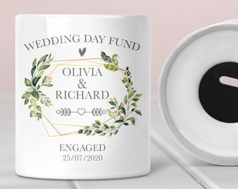 Personalised Engagement Gift, Wedding Day Fund Money Box, For Couples, Custom Piggy Bank, Newly Engaged Present, Savings Jar, Keepsake