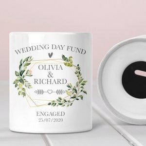 Personalised Engagement Gift, Wedding Day Fund Money Box, For Couples, Custom Piggy Bank, Newly Engaged Present, Savings Jar, Keepsake