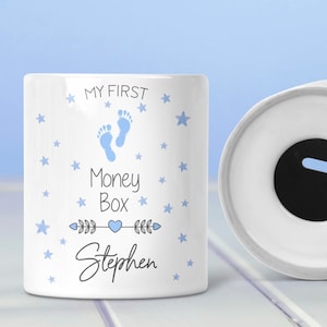 Salvadanaio personalizzato &quot;Il mio primo salvadanaio&quot;, neonato, regalo di battesimo, primo salvadanaio del bambino, regali per neonati, ricordo in ceramica
