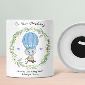 Personalised Christening Gift For Baby Boys Custom Name Money Box Baby Piggy Bank Present Keepsake Nursery Decor Ceramic Gifts Saving Jar