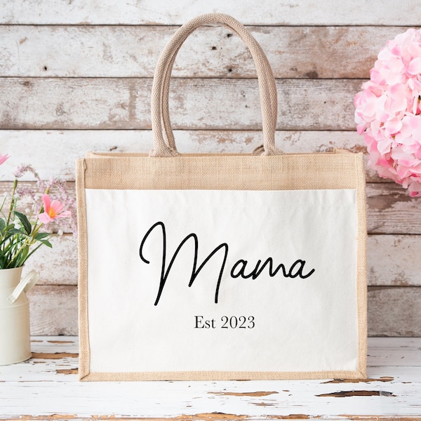 Personalised Mama Bag, Jute Bag For Mums, Custom Tote Bags, New Mum Gift, Mother's Day Gift Bag, Mummy Present