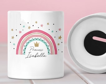 Personalisierte Spardose, Benutzerdefinierter Name, Prinzessin, Geschenk für Mädchen, Sparschwein, Spardose