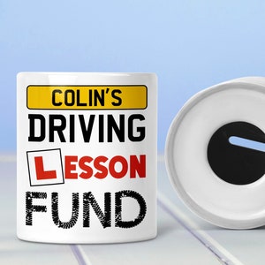 Driving Lesson Gift, 17th Birthday Present, Personalised Money Box, Driving Lessons Savings Jar, Him, Her, Custom, Learner Driver, Boy, Girl