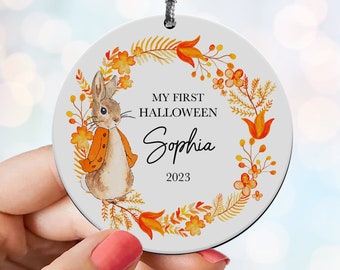 Personalised My First Halloween, Gift For Baby Girl or Boy, Add Any Name, Wooden Bauble, Halloween Decoration, Keepsake Ornament
