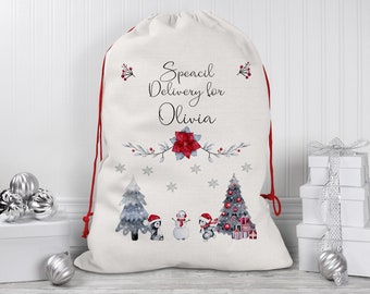 Personalised Christmas Sack, Kids Santa Sack, Custom Name, Gift For Girls and Boys, Linen, Xmas Gift Bag, Large Drawstring Bag For Presents