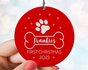 Personalised Dogs First Christmas Bauble, Custom Dog Ornament, New Puppy Christmas Gift, Christmas Tree Decoration, Dog Gifts, 1st Xmas