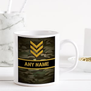 Personalised Army Sergeant Camouflage Custom Name Mug Funny Coffee Tea Cup Gift For Him Her Friends Christmas Birthday Gift Work Colleague