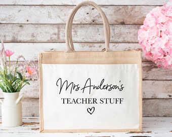 Personalised Teacher Bag With Name, Teacher Stuff, Teacher Gift, Jute Bag, Lunch Bags, Gift Bag, Teaching Assistant, Thank You Present