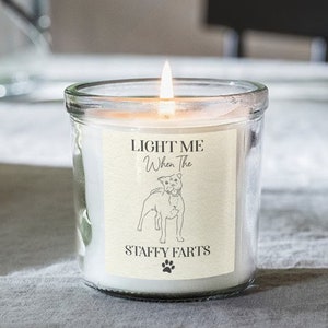 Funny Staffy Farts Candle, Scented Candles, Staffordshire Bull Terrier Owner, Dog Mum, Dad, Novelty Gift, Mothers Day Present