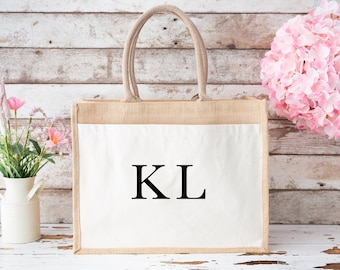 Personalised Jute Bag With Initials,  Monogram Tote Bag, Lunch Bags, Teacher Gift, Wedding Bag, Gift Bag, Ladies Present, Hen Party