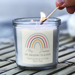 Personalised Teacher Candle, Custom Teacher Name, Gift For Teachers, Thank You, Scented Candle In Jar, School Leaver, Appreciation