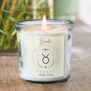 Taurus Gift Personalised Zodiac Birthday Gifts Scented Candle In A Jar Custom Star Sign Astrology Candles For Her Ladies Girls Keepsake