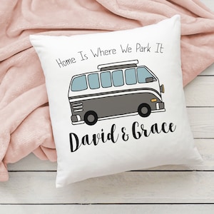 Home Is Where We Park It Cushion Personalised Names Campervan Custom Pillow For Couples Camper Van Gift Cushions Pillows Motorhome Touring