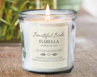 Personalised Bride Gift Wedding Day Scented Candle In Jar Custom Present For Brides Weddings Keepsake Bridal Gifts Special Congratulations