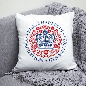 King Charles III Coronation Cushion The Kings Official Emblem Gift Pillow Keepsake 6th May 2023 Souvenir Memorabilia Cushions Home decor