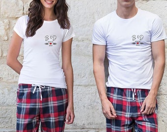 Personalised Pyjamas, His & Hers Matching Pajamas, Couples Tartan Pjs, Custom Initials, Valentines Gift, Honeymoon Loungewear, Wedding Gifts