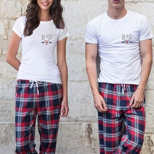 Personalised Pyjamas, His & Hers Matching Pajamas, Couples Tartan Pjs, Custom Initials, Valentines Gift, Honeymoon Loungewear, Wedding Gifts