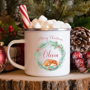 Taza de Navidad personalizada para niños, regalo de Nochebuena, regalos de Navidad, niñas, niños, tazas de esmalte, chocolate caliente, relleno de caja de Nochebuena