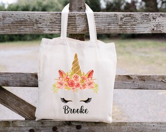 Girls Unicorn Bag Personalised Name Tote Bag School Book Bags P.E Lunch Reusable Unicorns Gift For Girl Daughter Birthday Custom Gifts