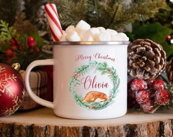 Personalised Christmas Cup For Children, Christmas Eve Gift, Xmas Gifts, Girls, Boys,  Enamel Cups, Hot Chocolate, Christmas Eve Box Filler