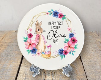 Personalised First Easter Keepsake, Custom Name, Ceramic Plaque With Stand, Baby's First Easter, Gift For Baby Girls & Boys